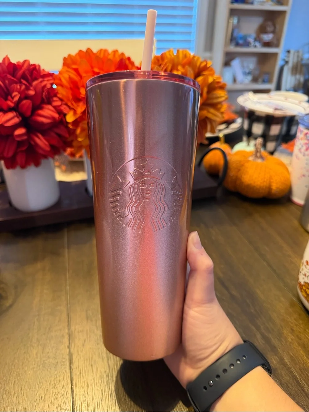 Starbucks Metallic Rose Pink Travel Tumbler with Straw